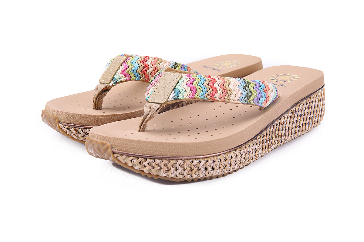 Summer new ladies sandals and slippers, wedges, flip-flops, beach casual slippers, women's word drag - ladieskits - 0