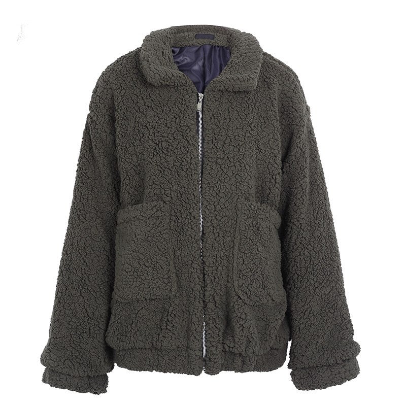 Faux lambswool oversized jacket coat Winter black warm hairly jacket Women autumn outerwear - ladieskits - jacket