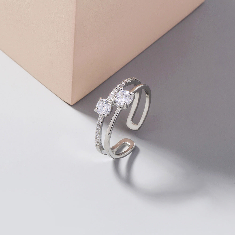 European and American rings Fashion personality, light luxury, exquisite zircon open ring, simple temperament, versatile index finger ring - ladieskits - 4