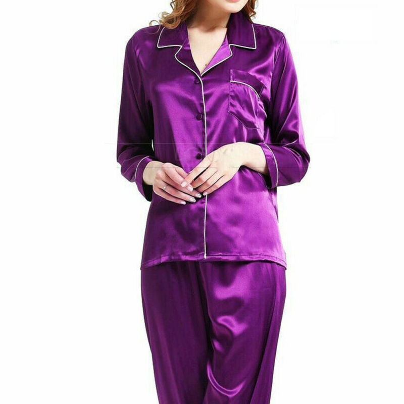 Women Sleepwear Satin Pajamas Sets Long Sleeve Autumn Sleepwear Faux Silk Pajamas Suit Female Homewear - ladieskits - women pajamas