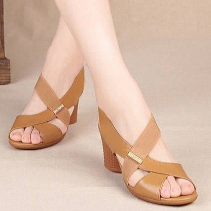 One piece thick heel high heel sandals - ladieskits - 0