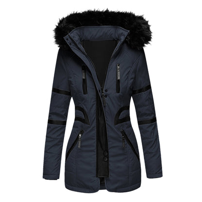 Contrasting color big fur collar cotton coat women - ladieskits - jacket