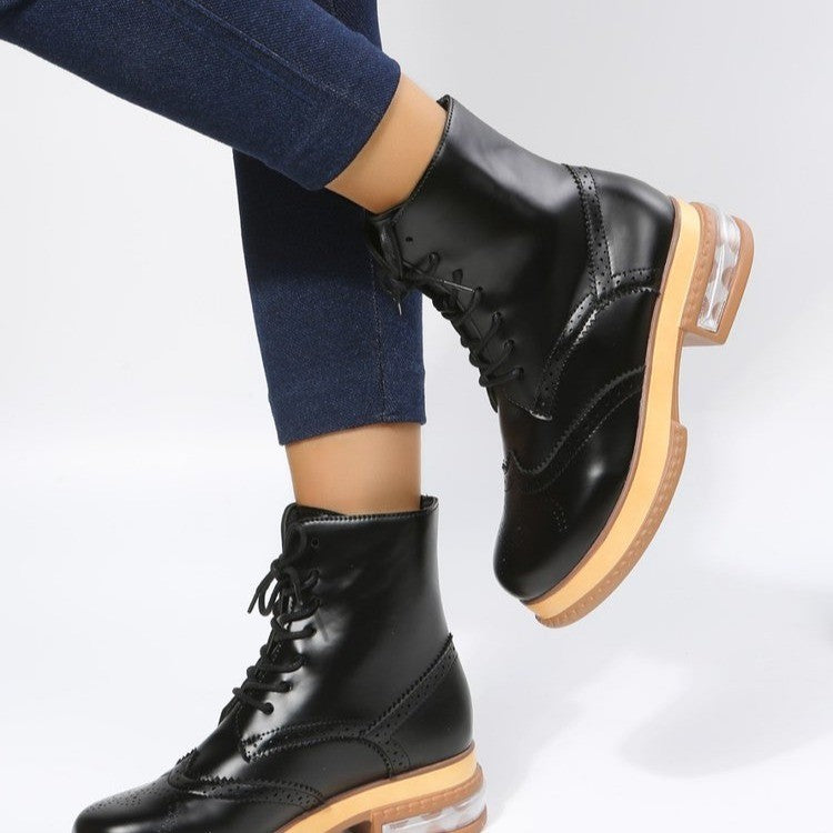 Black Martin Boots Lace-up Ankle Boots For Women Platform Shoes - ladieskits - 4