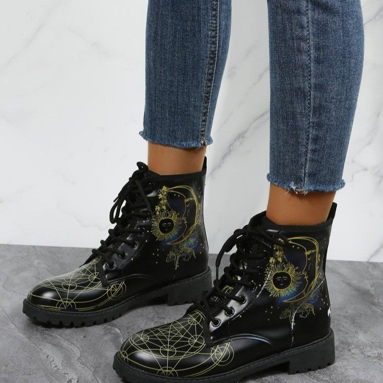 Print Ankle Boots Lace-up Shoes For Women - ladieskits - 4