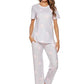Short Sleeve Round Neck Trousers Star Print Pajamas Suit Women - ladieskits - women pajamas