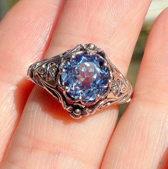 Luxury Blue Crystal Rings for Women Creative Female Flower Ring Jewelry - ladieskits - 0