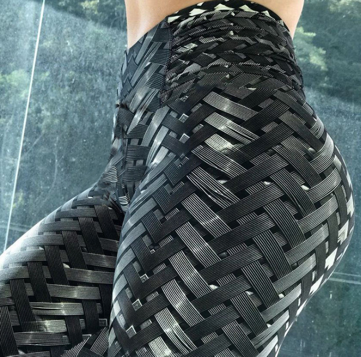 High Waist Iron Weave Print Push Up Yoga Workout Leggings - ladieskits