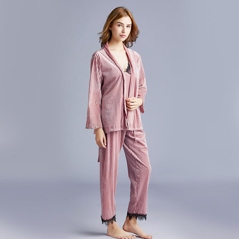 Velvet pajamas women autumn and winter long sleeves - ladieskits - women pajamas