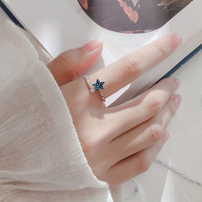 INS Style Silver Blue Star Opening Ring - ladieskits - luxury rings