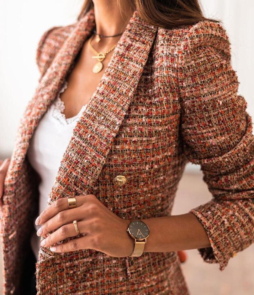 Casual Long Sleeve Double Breasted Printed Blazer Coat