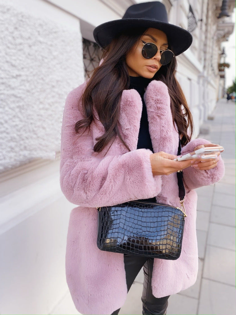 Pure Color Warm Slim Coat Women Fur - ladieskits - jacket