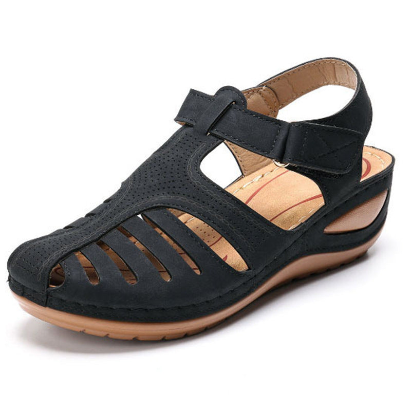 Women's Plus Size Retro Sandals Round Toe Wedge Sandals - ladieskits - 4
