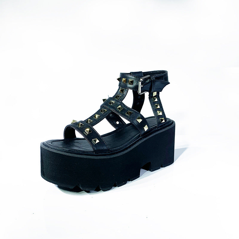 Round toe rivets roman shoes women sandals - ladieskits - 0