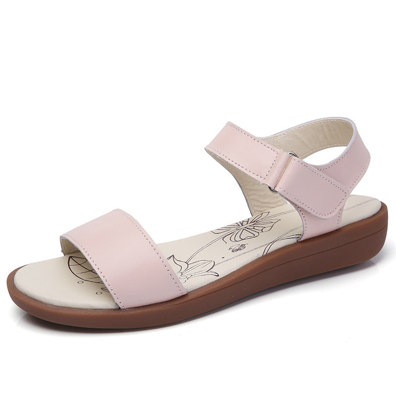 In Summer 2021 Fashion Designer Shoes With Flat Flat Beach All-match Students Sweet Fashion Ladies Leather Sandals - ladieskits - 0