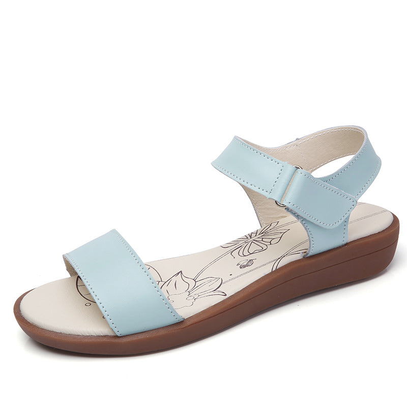 In Summer 2021 Fashion Designer Shoes With Flat Flat Beach All-match Students Sweet Fashion Ladies Leather Sandals - ladieskits - 0