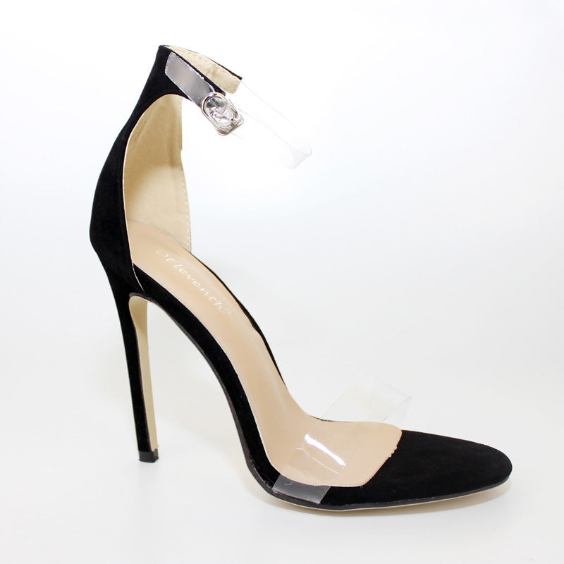 Classic Brand Designer Woman Black Nude Transparent Clear Glass PVC Peep Toe Stilettos High Heel Sandals Plus Shoes - ladieskits - 0