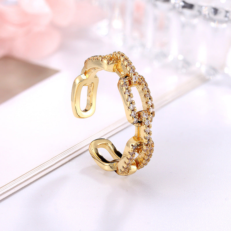 Zircon Chains Encrusted Gold Ladies' Rings - ladieskits - 0