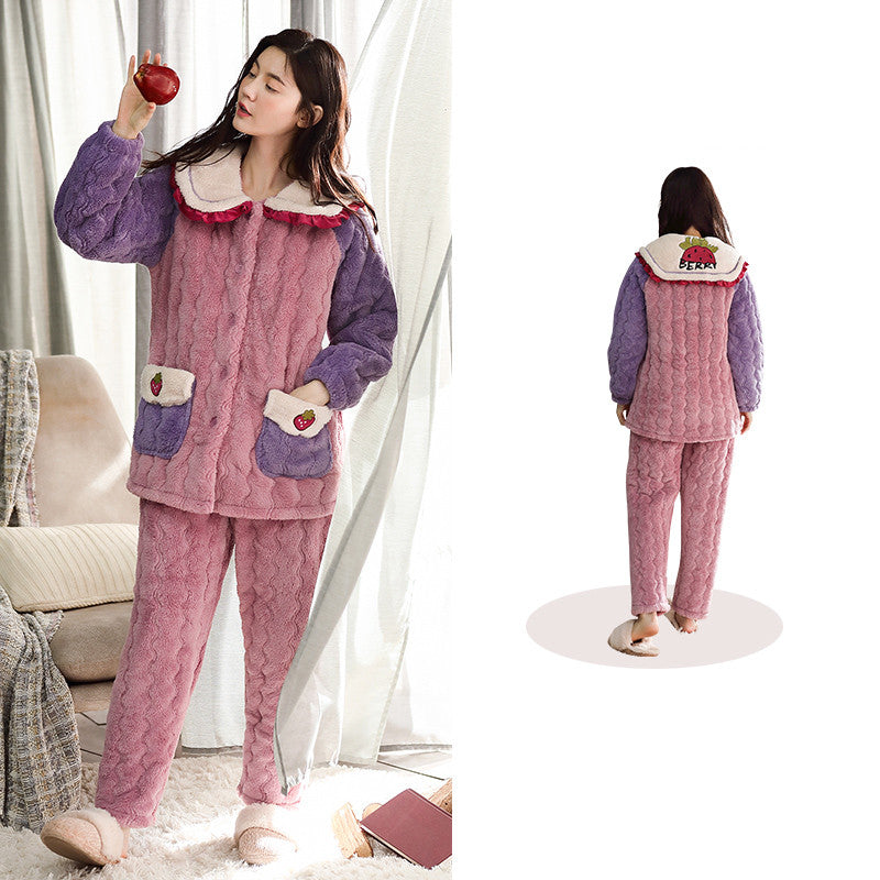 Three-layer Thick Cotton Pajamas Women Coral Fleece - ladieskits - women pajamas