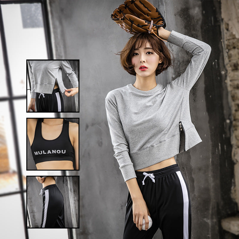 New yoga suits female winter fitness Korean baseball uniform sweater baggy pants three piece tide - ladieskits - 0
