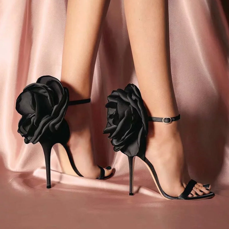 One word with thin high heel women's flower sandals - ladieskits - 0