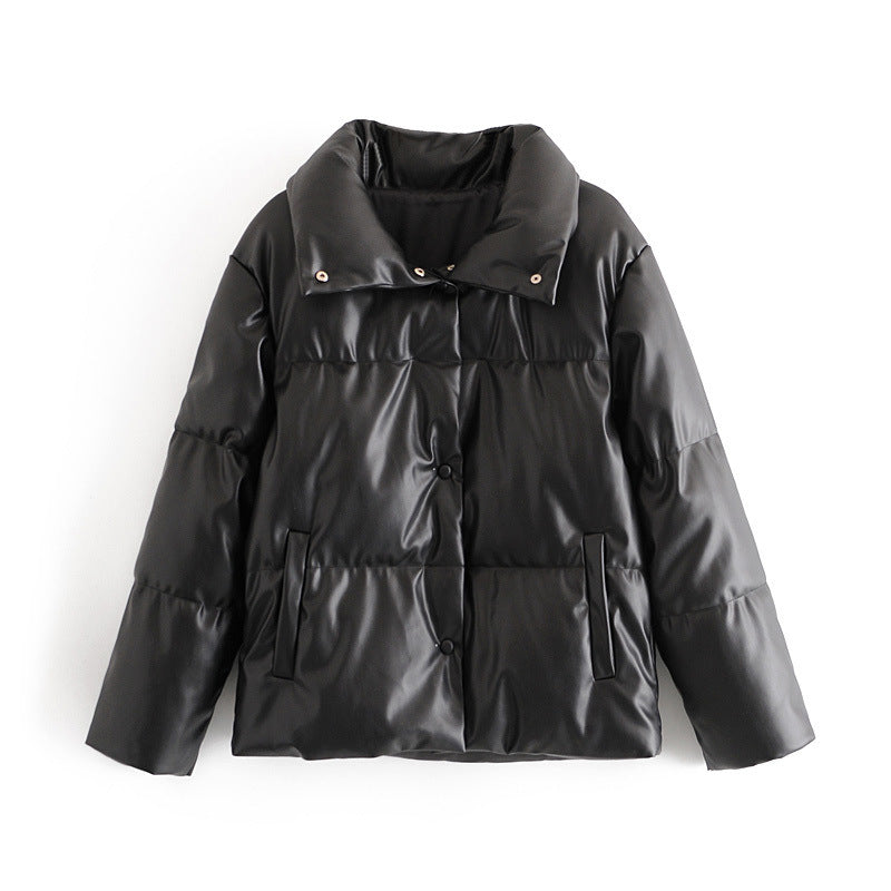 Women's brown leather faux leather jacket jacket - ladieskits - 0