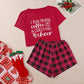 Letter Print Short Sleeve T Shirt Plaid Shorts Christmas Women Pajama Sets - ladieskits - women pajamas