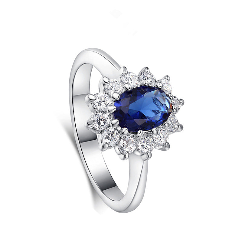 High-end foreign explosions jewelry Europe and the United States popular engagement ring high-grade blue zircon gold ring - ladieskits - luxury rings