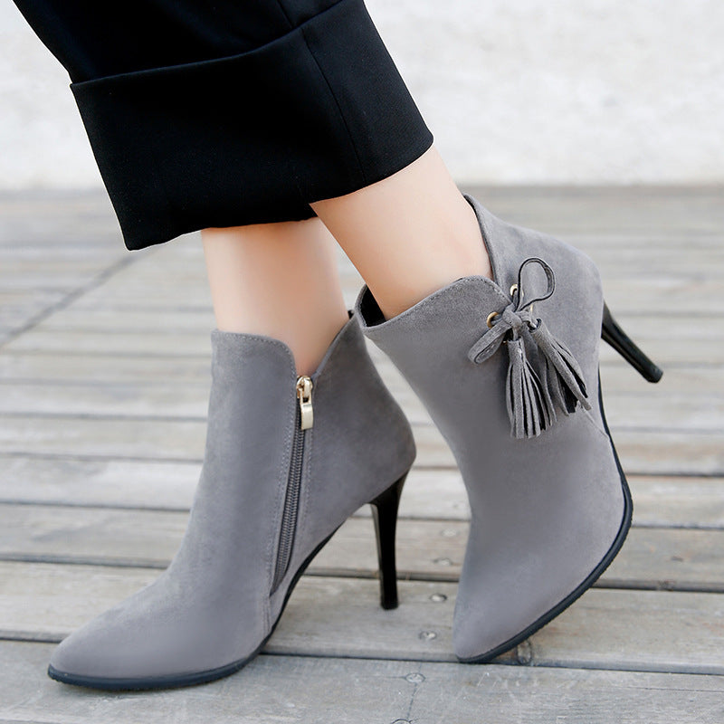 2021 autumn and winter women's new short boots, high heels, high heels, women's shoes, Martin boots and European boots - ladieskits - 0