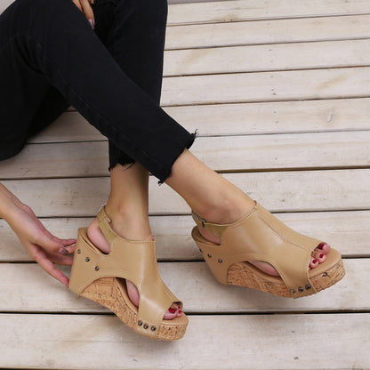New Roman sandals female fish mouth thick bottom sandals large size women's shoes toe ladies sandals - ladieskits - 0