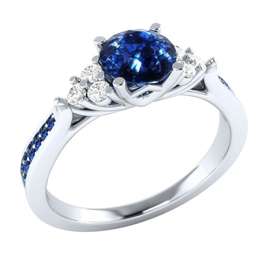 New inlaid sapphire zircon ring European and American hot-plated 925 silver princess engagement ring - ladieskits - luxury rings