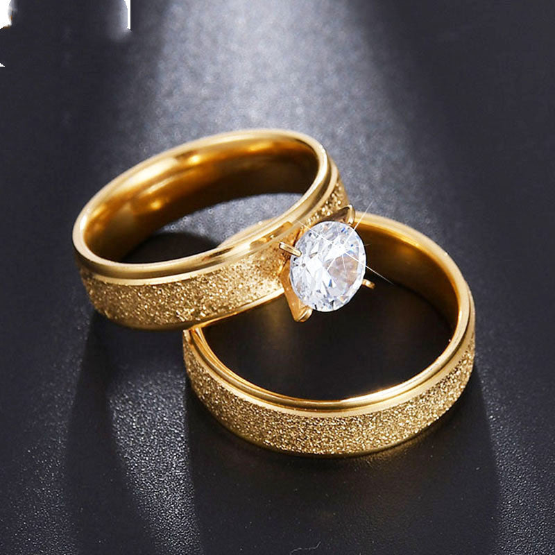 Couple Rings Sandblasted Inlaid Zircon Wedding Rings - ladieskits - 0