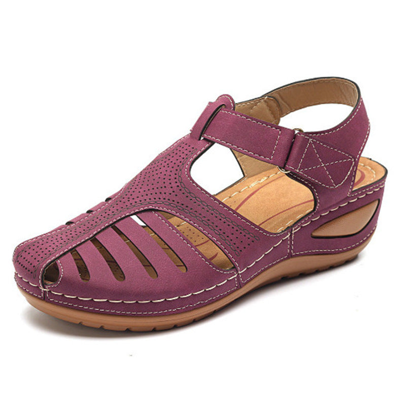 Women's Plus Size Retro Sandals Round Toe Wedge Sandals - ladieskits - 4