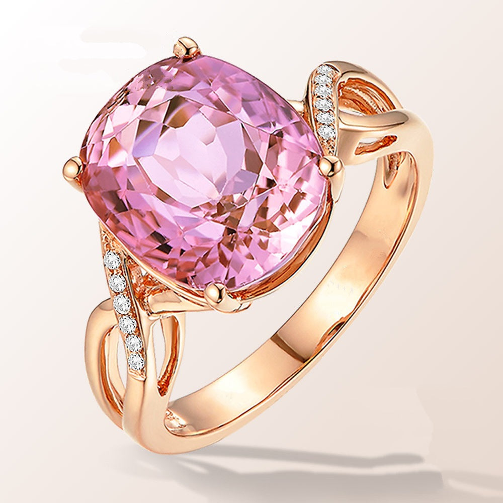 Tourmaline Ring, The European And American Fashion Engagement Ring Female Powder Crystal Inlay Zircon Ring - ladieskits - luxury rings