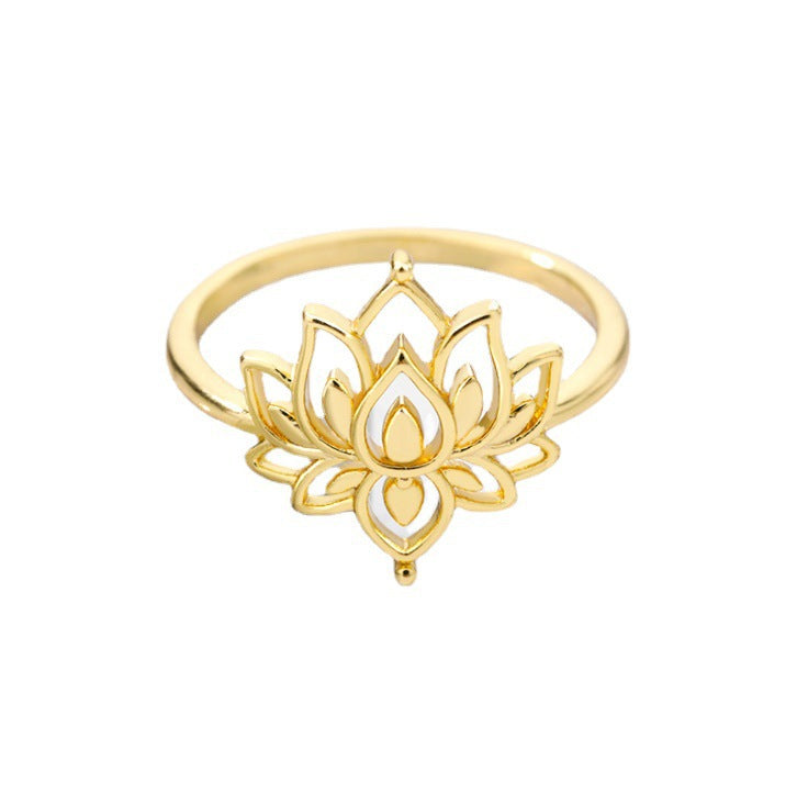 Women's Stainless Steel Rings Vintage Golden Lotus Rings Men's Moon Sun Opal Rings Wedding Couple Rings - ladieskits - 0