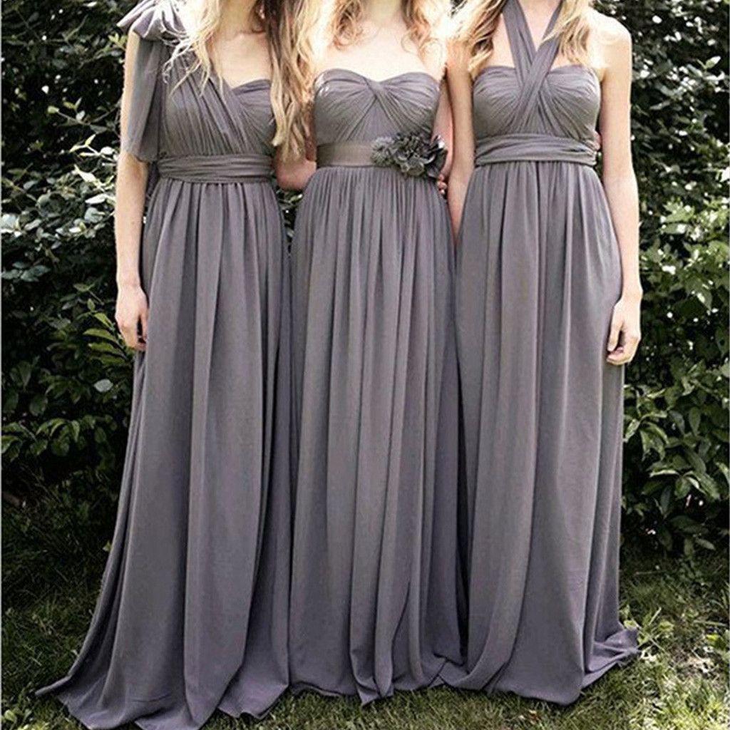 Grey Bridesmaid Dresses Long Mismatched Boho A-Line Bridesmaid Dresses for Outdoor Wedding,#711065