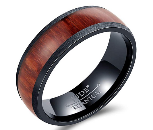 8mm Black Titanium Wood Domed Band Style Ring - ladieskits - luxury rings