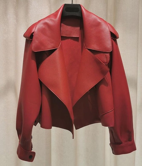 Leather Jacket Women New Outerwear Large Retro - ladieskits - 0