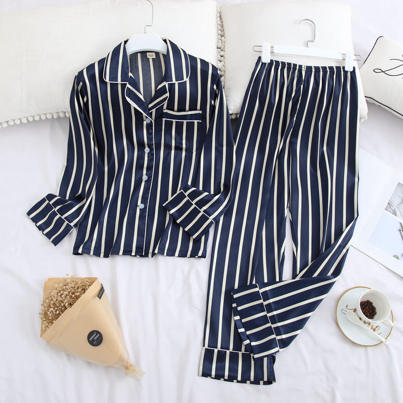 Long Sleeve Simple Lapel Home Pajamas Women - ladieskits - women pajamas