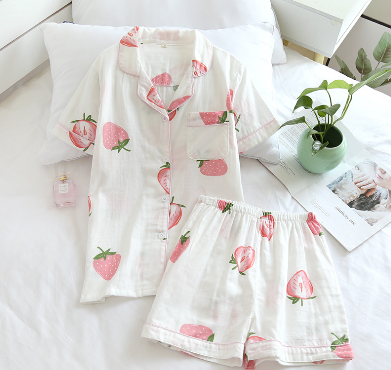 Big Strawberry Gauze Pajamas Women - ladieskits - women pajamas