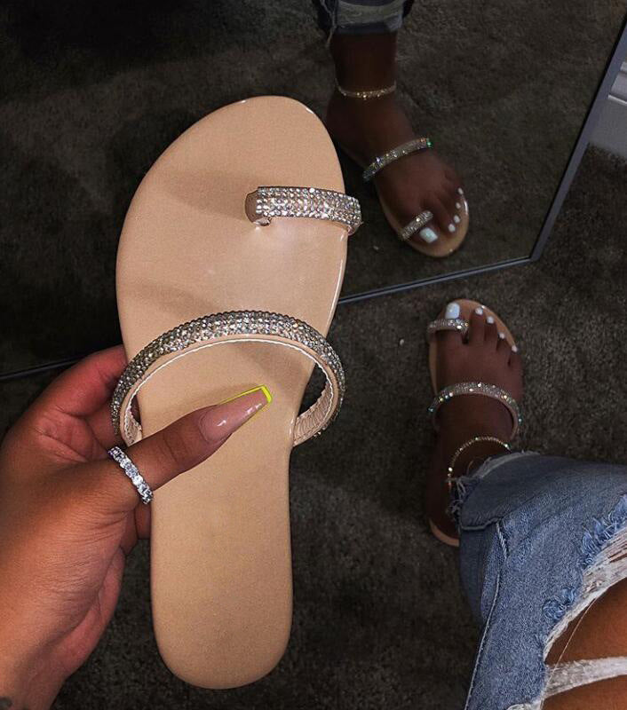 Diamond flat sandals slippers - ladieskits - 0