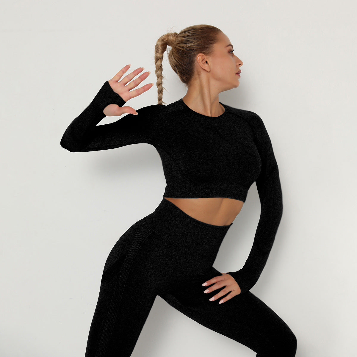 Seamless Yoga Wear With Long Sleeves, High Stretch Folds And Quick-drying Long-sleeved Fitness Yoga Wear Top - ladieskits