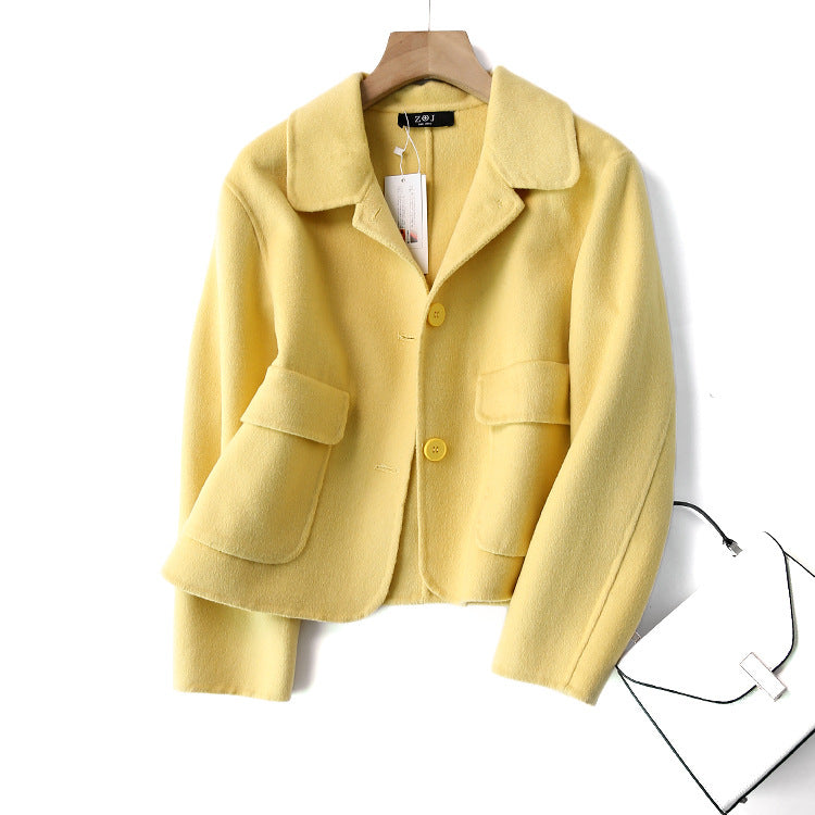 Fashion Pure Color Woolen Coat Women Short - ladieskits - jacket