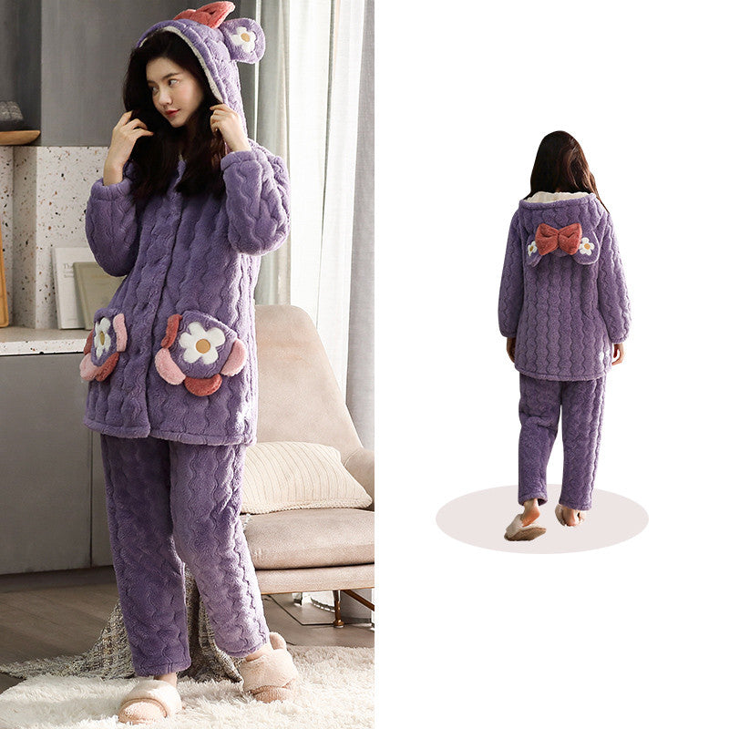 Three-layer Thick Cotton Pajamas Women Coral Fleece - ladieskits - women pajamas