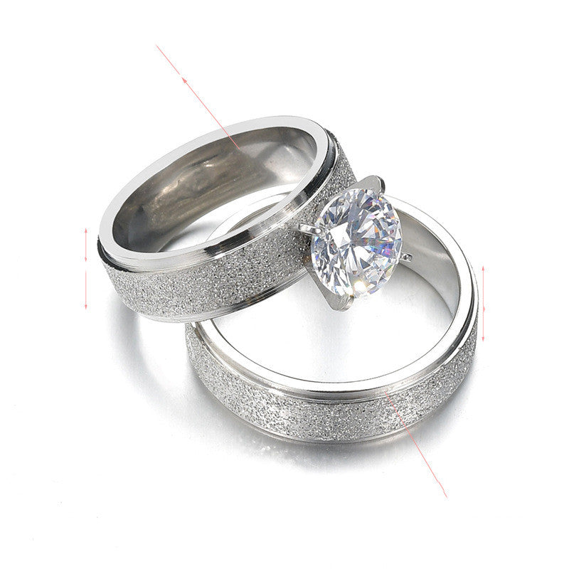 Couple Rings Sandblasted Inlaid Zircon Wedding Rings - ladieskits - 0