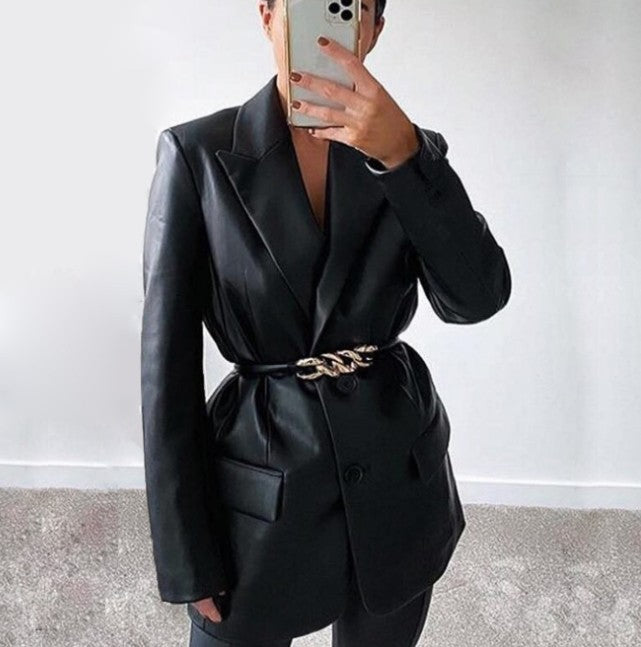 Winter Suit Collar Fashion Casual Leather Jacket - ladieskits - 0