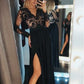 Black Modest Long Sleeves Prom Dress Sexy Side Slit Evening Dress,GDC1203
