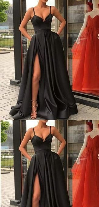 Black Side Slit Simple Fabulous Long Senior Prom Dress,GDC1168
