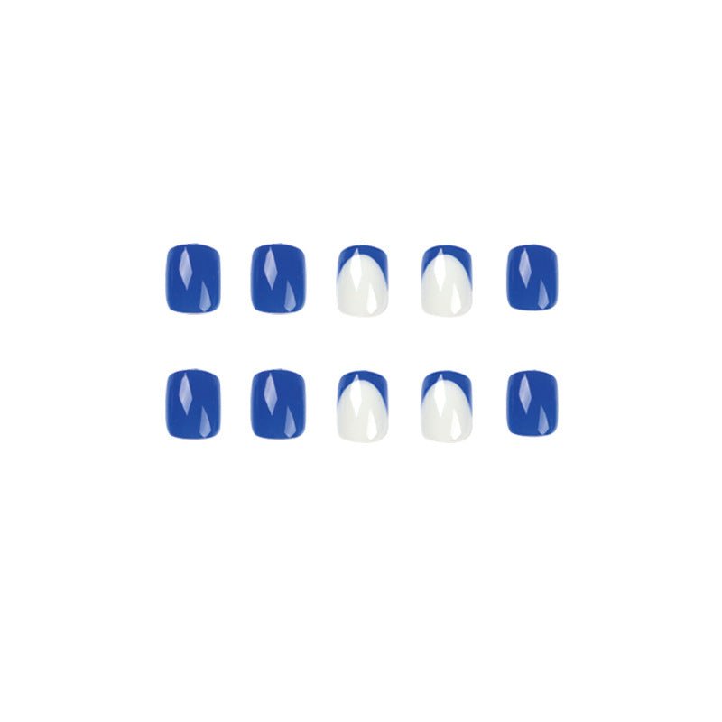 Blue French Tip Short Squoval Press On Nails