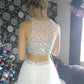 White Two Piece Long Tulle Prom Dress,8th grade Formal Dress,20110201