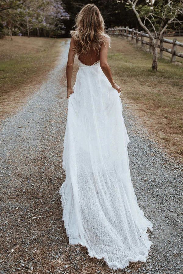 Casual Flowy Boho Wedding Dress with Side Slit
